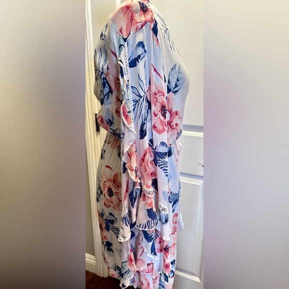 Flowy Rayon Gauze Flowered Beach Swimsuit Coverup Boho Dress by Blue Island Sz M - Picture 12 of 14